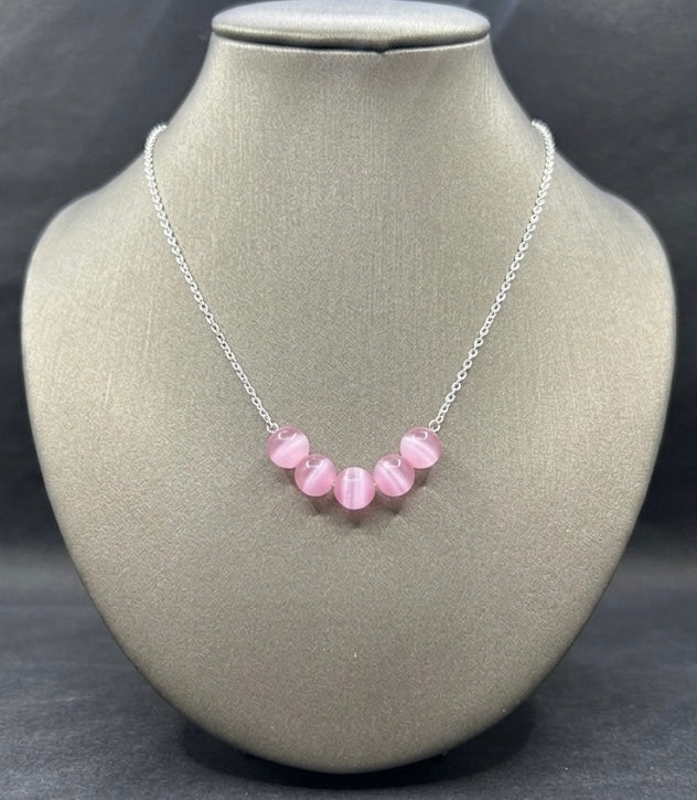 Pink Monalisa Stone Beaded Necklace in 925 Sterling Silver