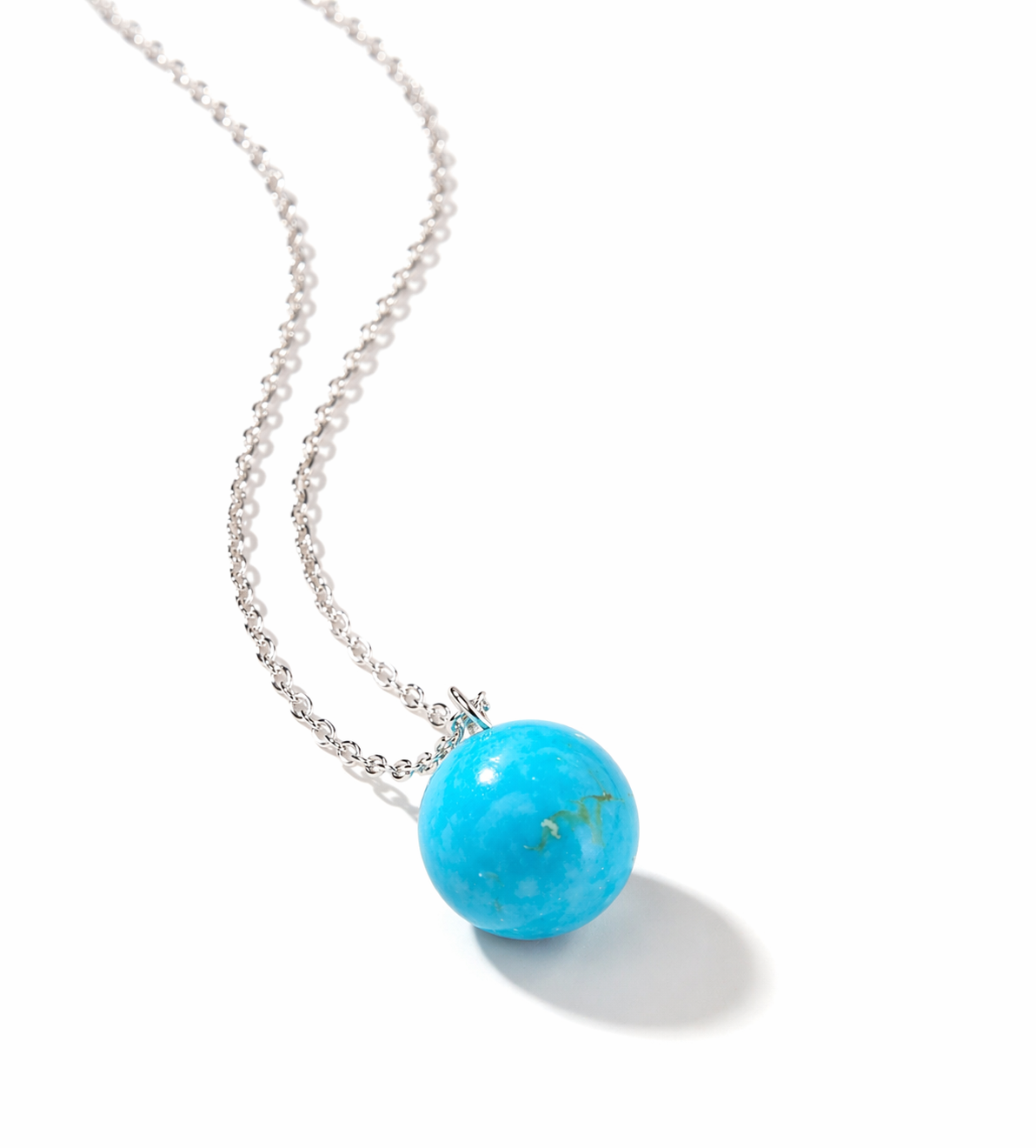 Natural Turquoise Sphere Pendant Necklace in 925 Sterling Silver