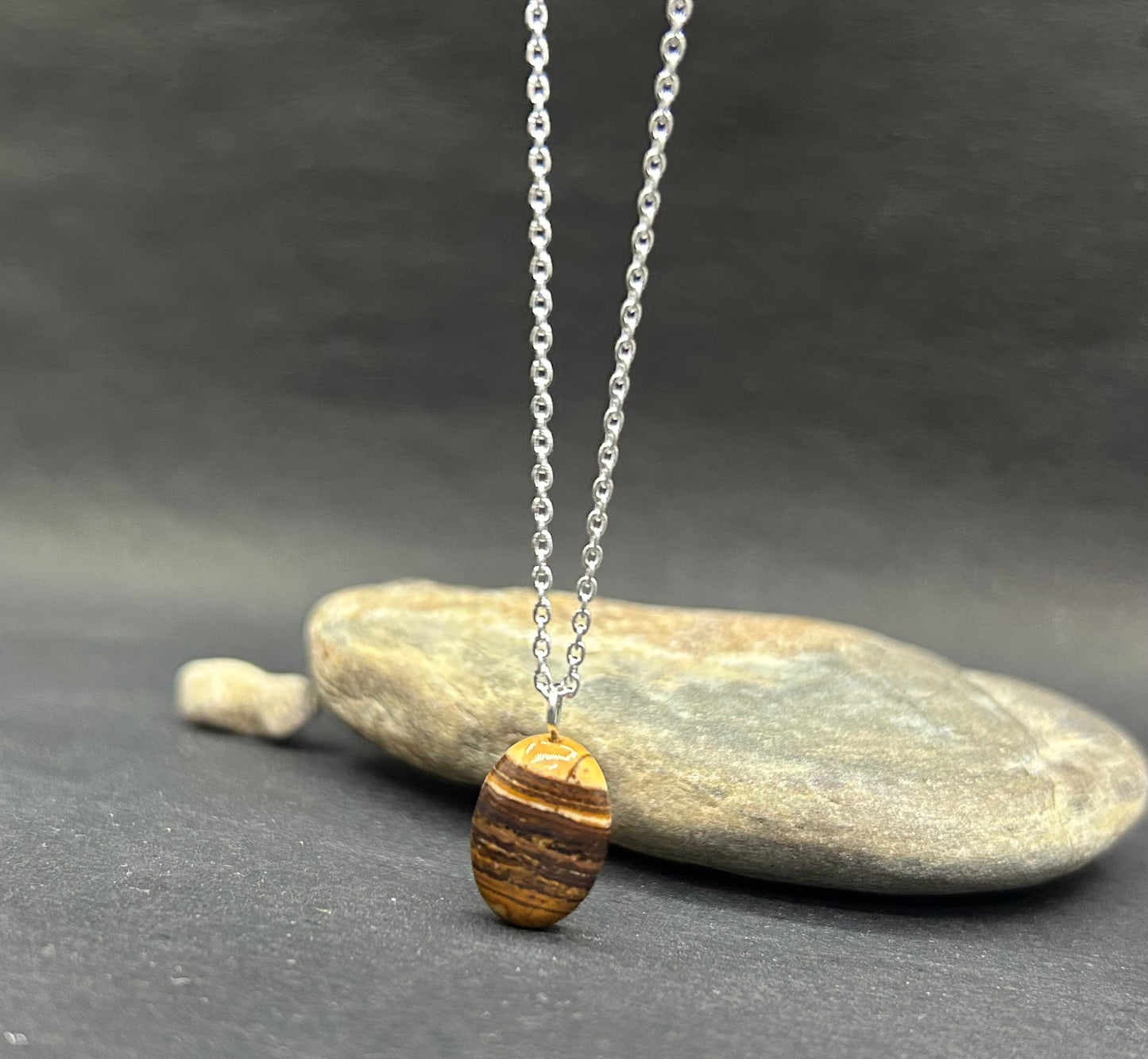 Natural Oval Tiger Eye Gemstone Pendant Necklace in 925 Sterling Silver