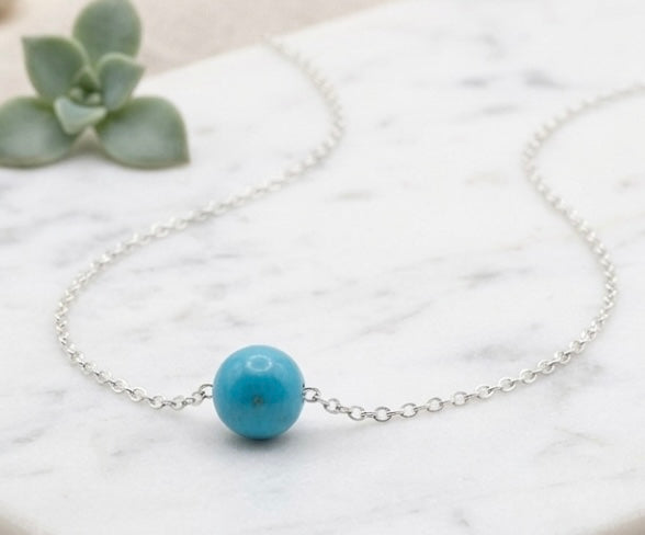 925 Sterling Silver Single Turquoise Stone Necklace