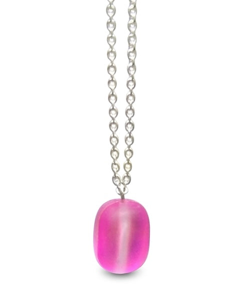 Arts on Way 925 Sterling Silver Pink Frosted Glass Oval Pendant Necklace
