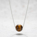 Genuine Tiger Eye Round Bead Necklace with 925 Sterling Silver Chain
