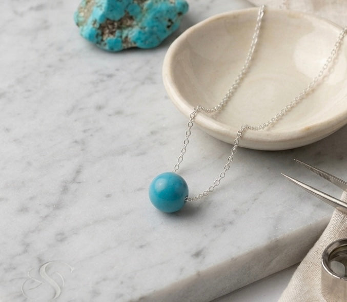 925 Sterling Silver Single Turquoise Stone Necklace