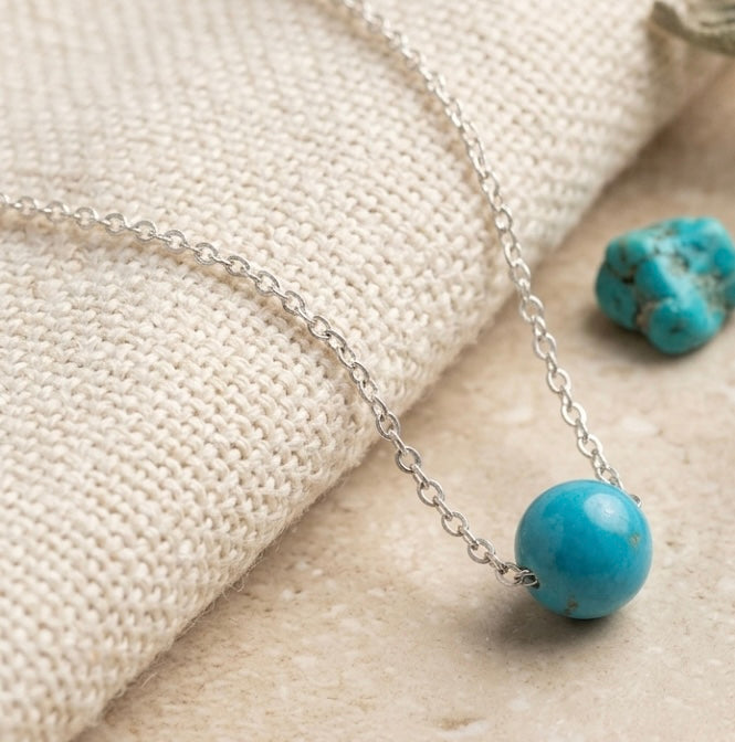 925 Sterling Silver Single Turquoise Stone Necklace