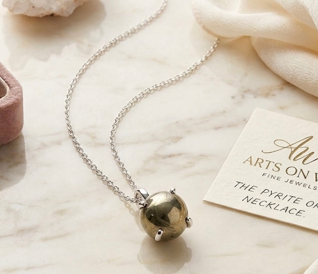 Genuine Pyrite Sphere Pendant Necklace with 925 Sterling Silver Chain