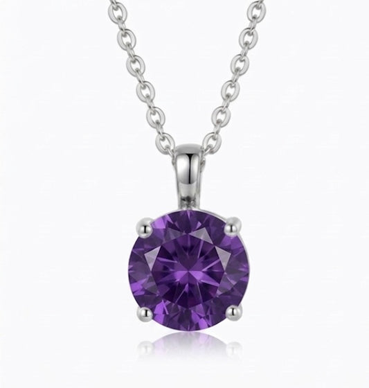 925 Sterling Silver Blue Round Cubic Zirconia Pendant Necklace