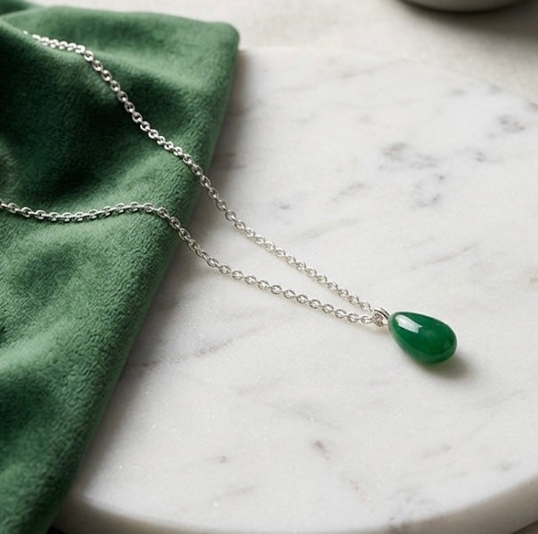 925 Sterling Silver Green Onyx Teardrop Necklace for Women | Arts on Way