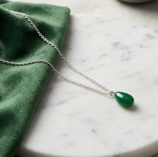 925 Sterling Silver Green Onyx Teardrop Necklace for Women | Arts on Way