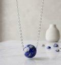 Natural Lapis Lazuli Sphere Necklace - 925 Sterling Silver Chain