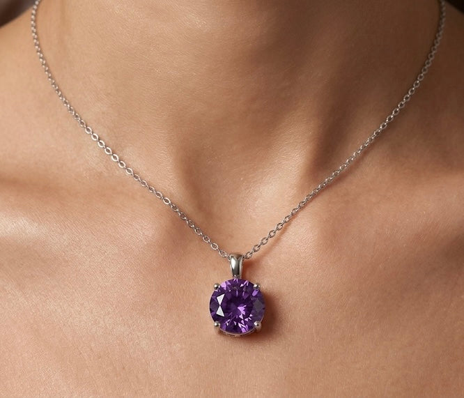 925 Sterling Silver Blue Round Cubic Zirconia Pendant Necklace