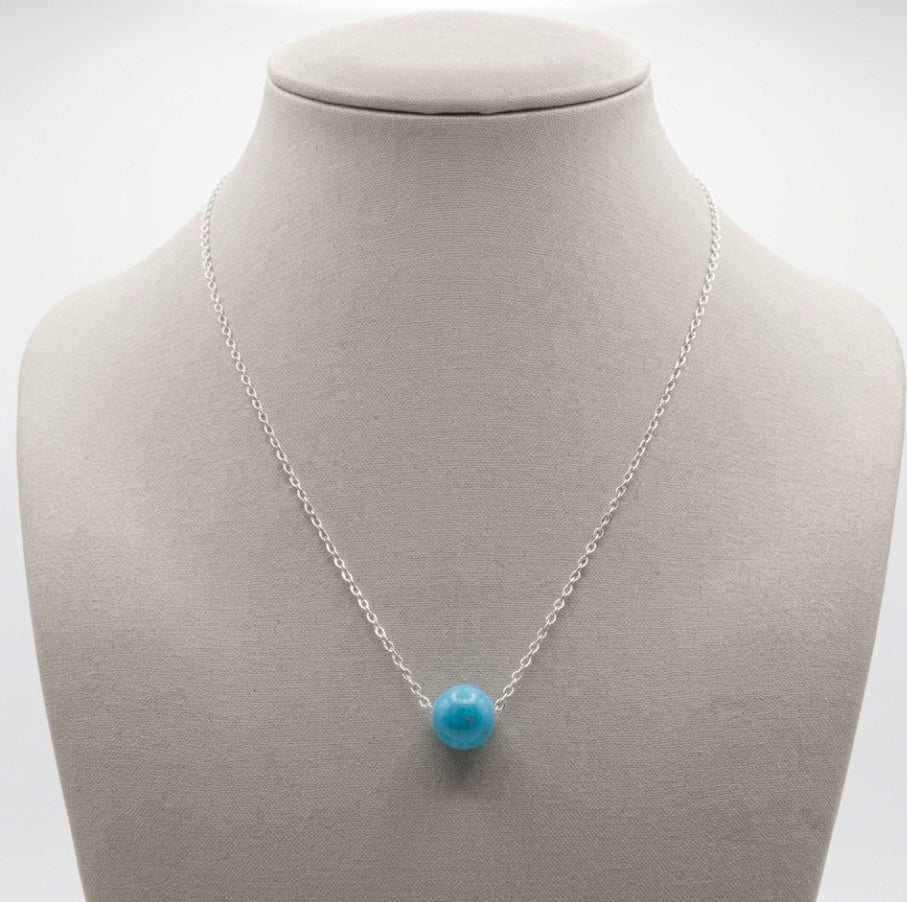 925 Sterling Silver Single Turquoise Stone Necklace