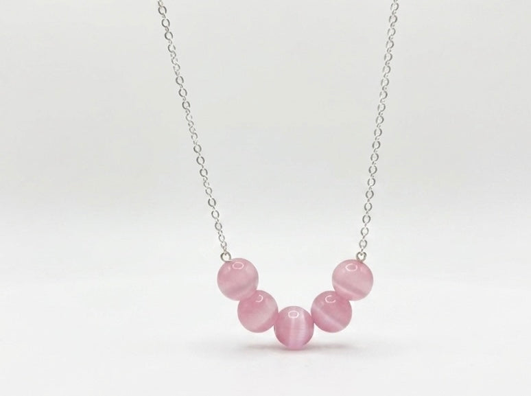 Pink Monalisa Stone Beaded Necklace in 925 Sterling Silver