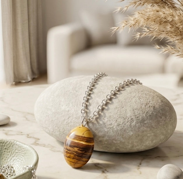 Natural Oval Tiger Eye Gemstone Pendant Necklace in 925 Sterling Silver