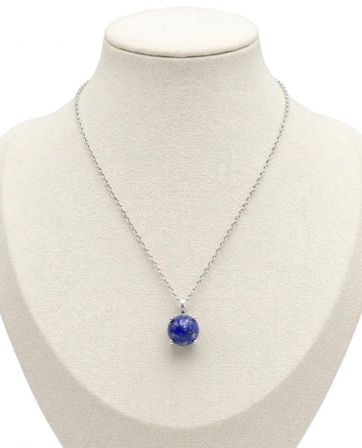 Natural Round Lapis Lazuli Pendant Necklace | 925 Sterling Silver