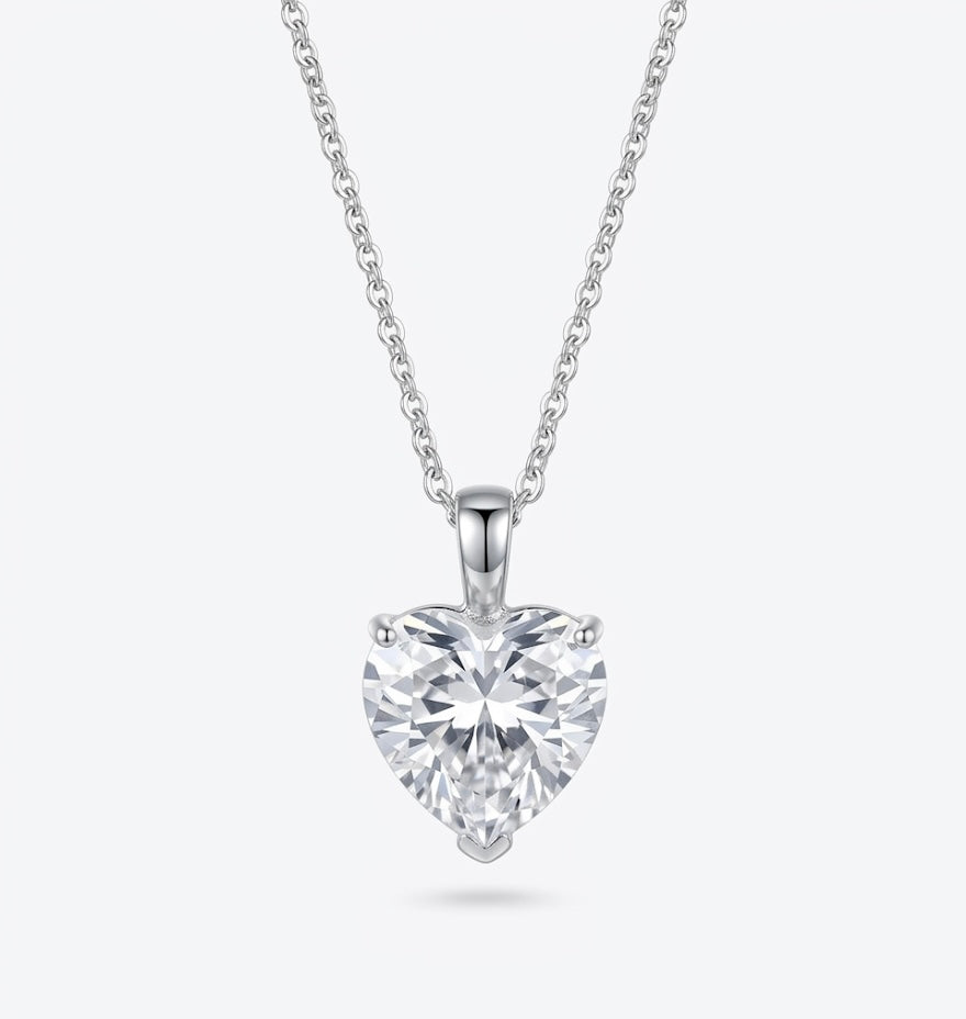 925 Sterling Silver Heart Pendant Necklace with White Cubic Zirconia