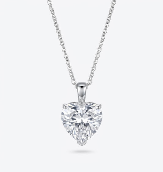925 Sterling Silver Heart Pendant Necklace with White Cubic Zirconia