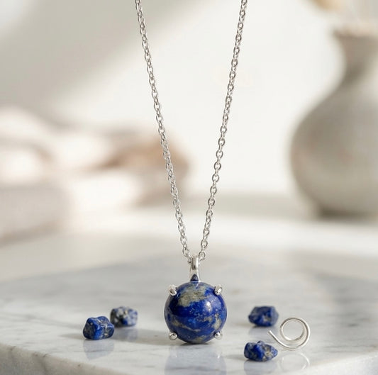 Natural Round Lapis Lazuli Pendant Necklace | 925 Sterling Silver
