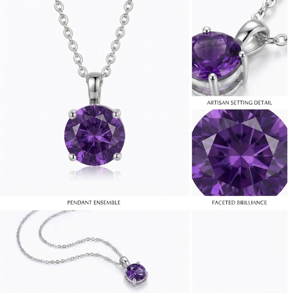 925 Sterling Silver Blue Round Cubic Zirconia Pendant Necklace