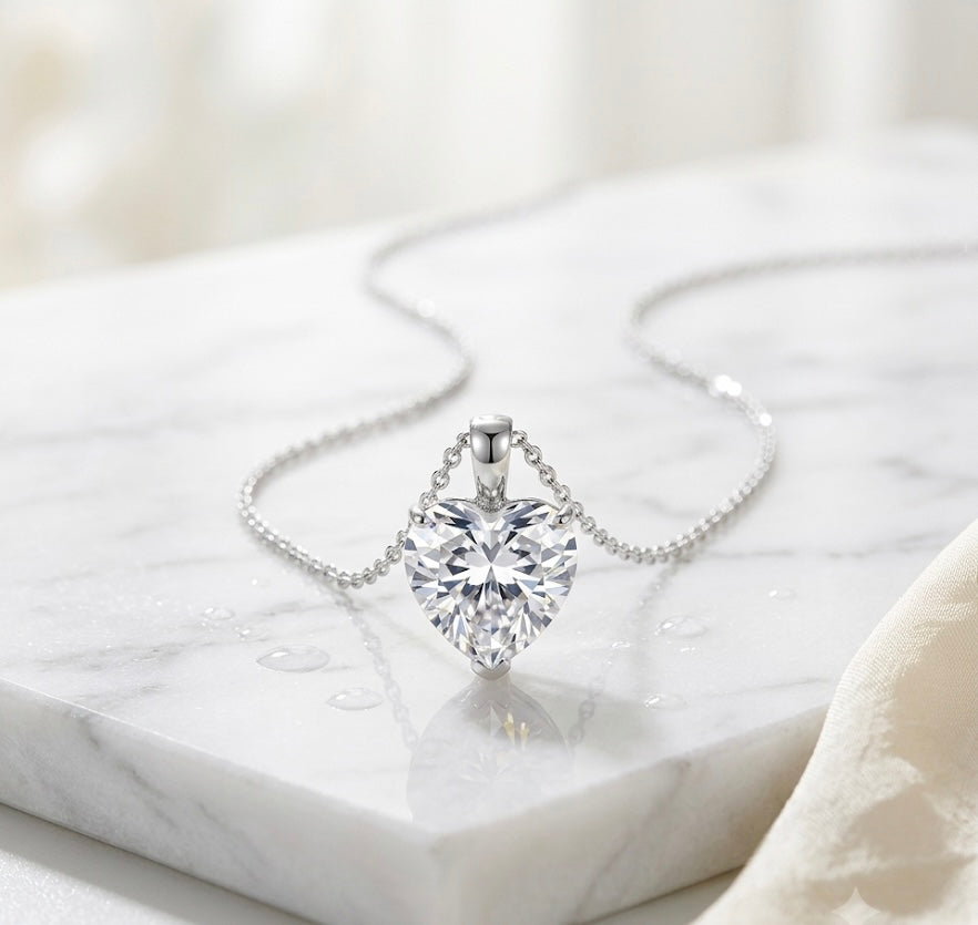 925 Sterling Silver Heart Pendant Necklace with White Cubic Zirconia