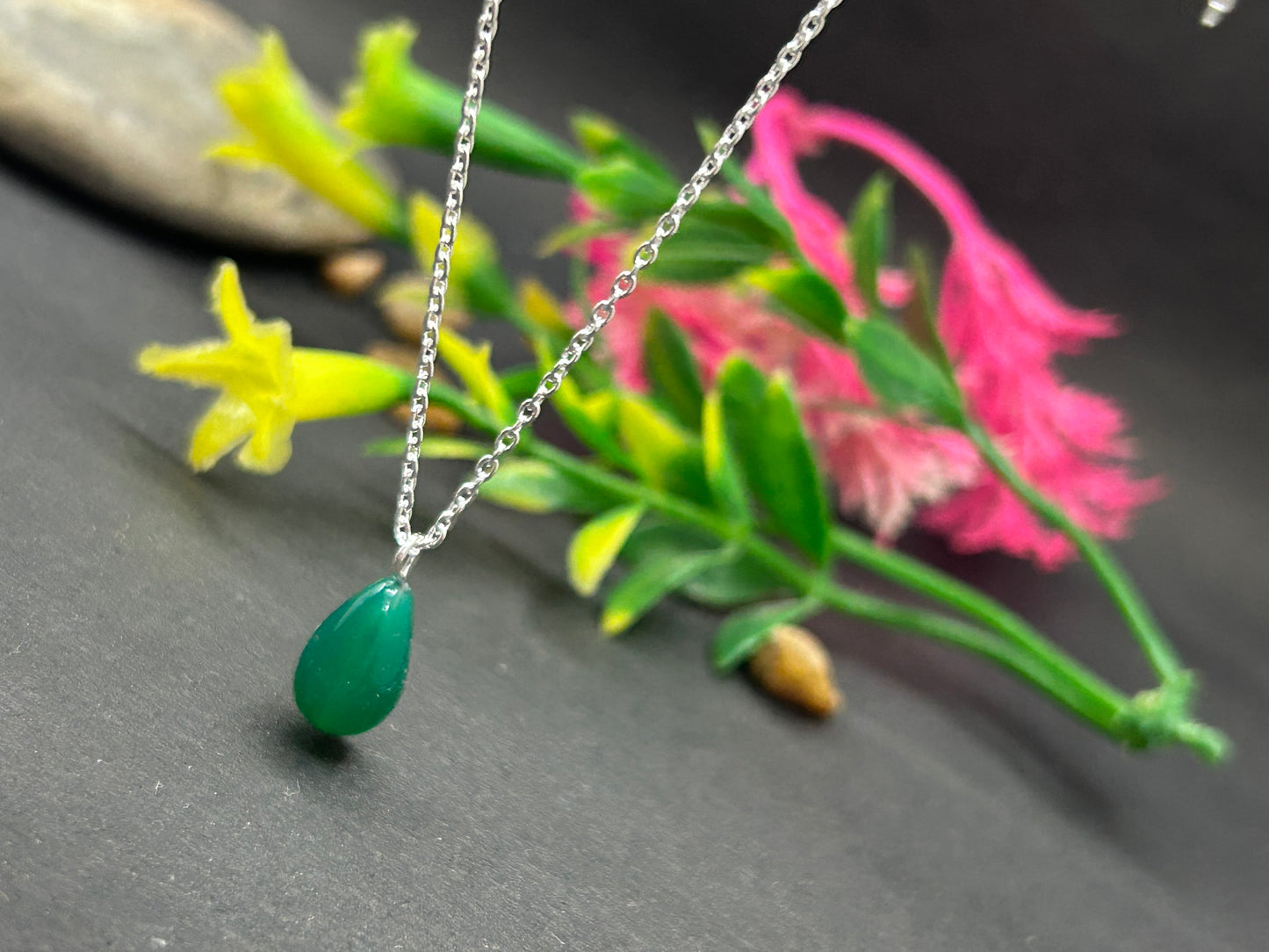 925 Sterling Silver Green Onyx Teardrop Necklace for Women | Arts on Way