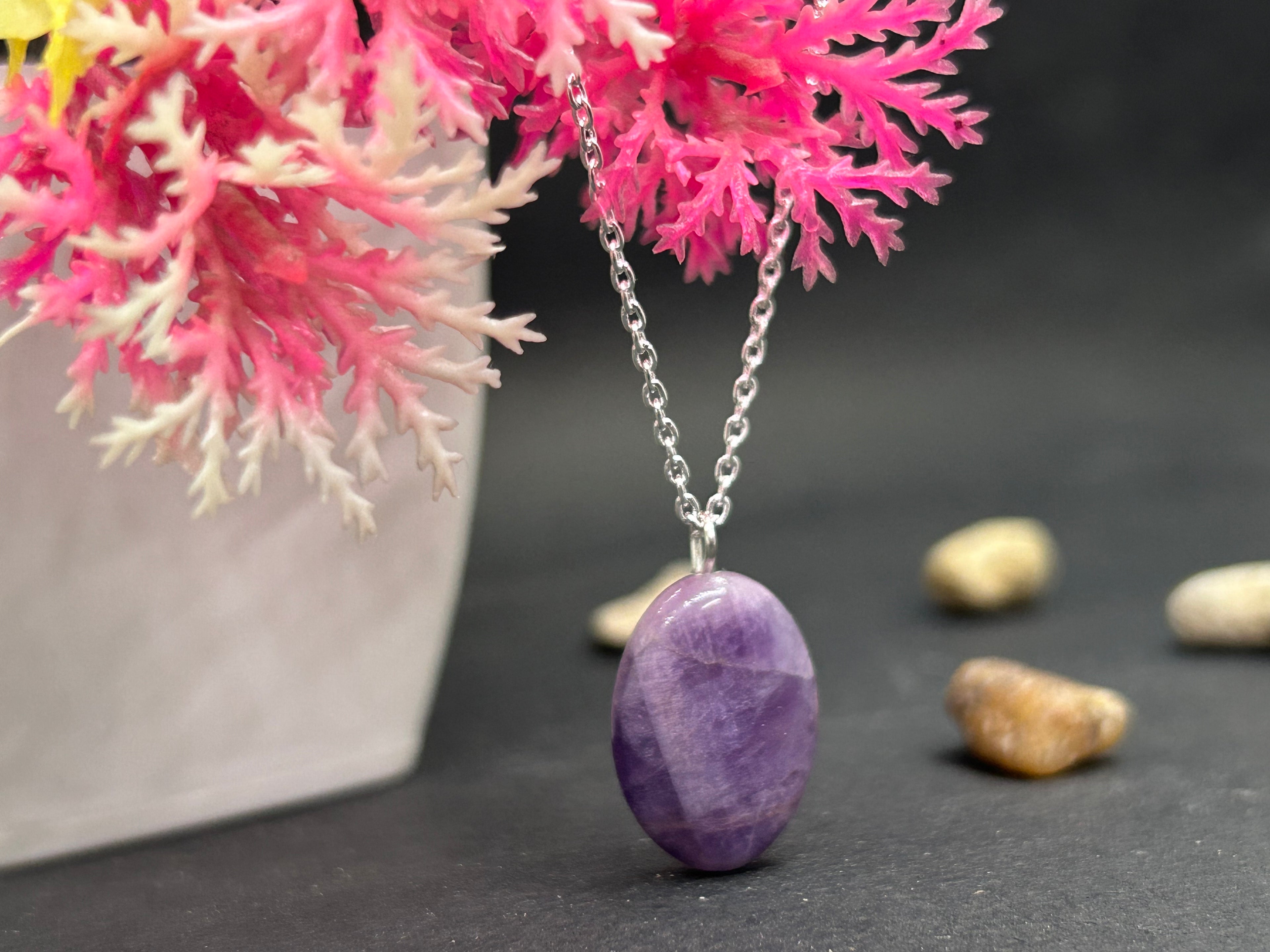 925 Sterling Silver Chain with Authentic Amethyst Stone Pendant – Oval Purple Crystal Necklace