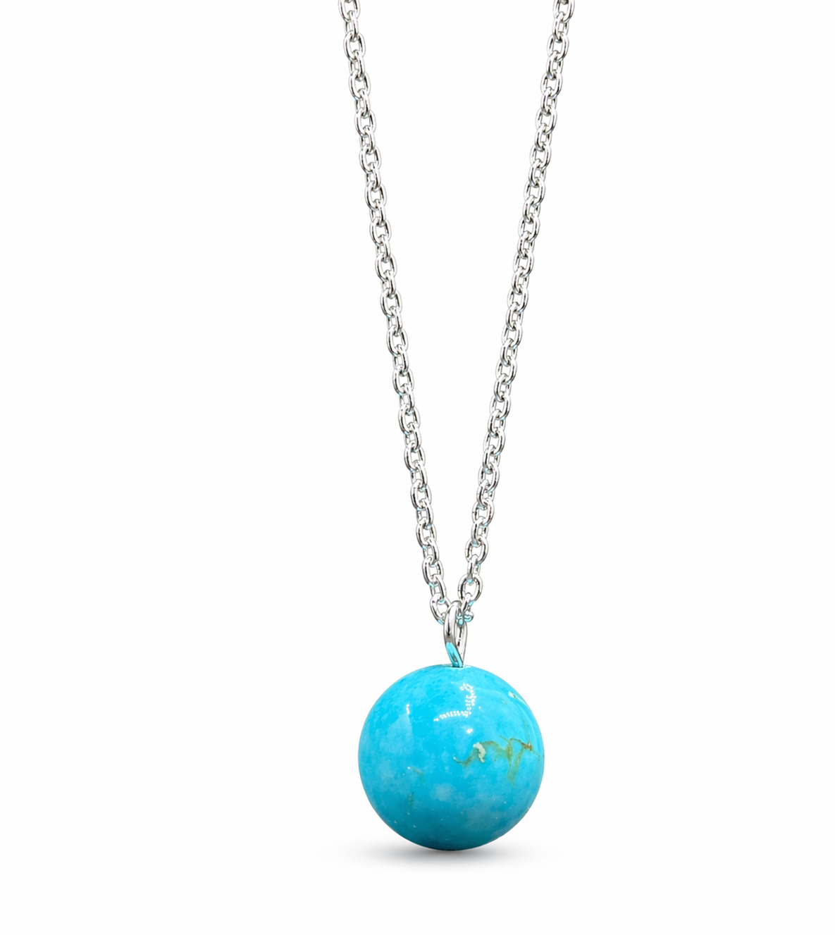 Natural Turquoise Sphere Pendant Necklace in 925 Sterling Silver