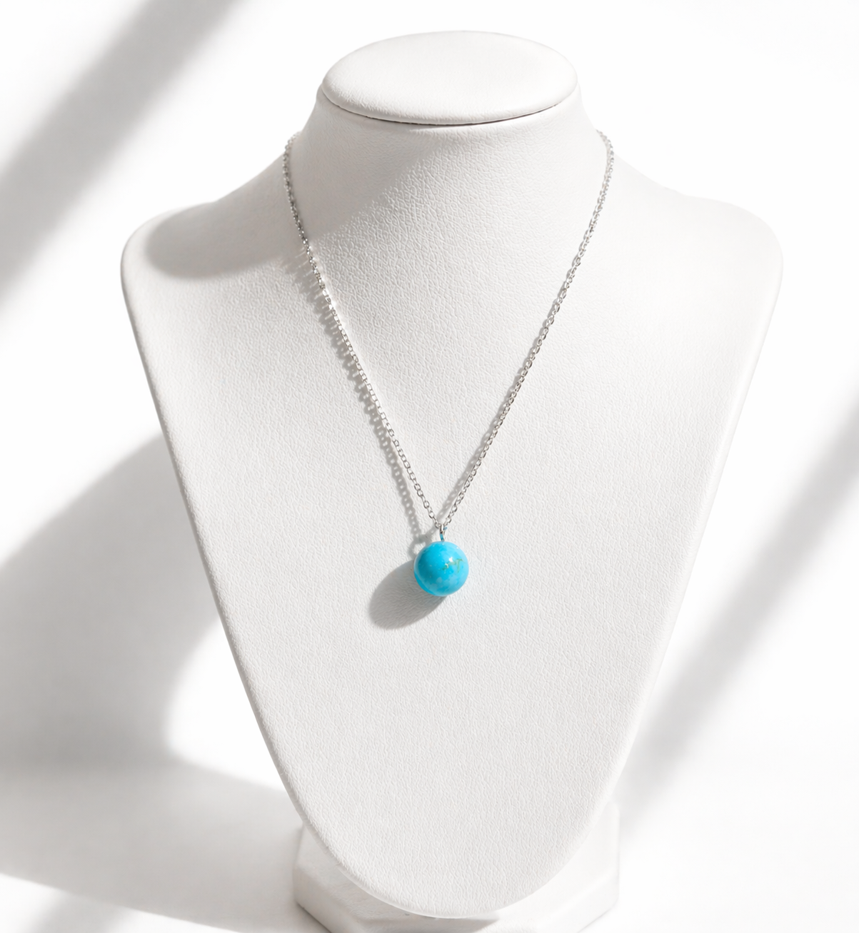 Natural Turquoise Sphere Pendant Necklace in 925 Sterling Silver
