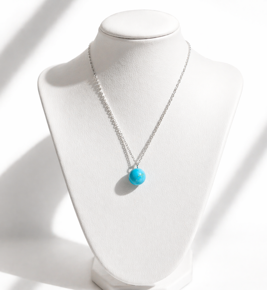 Natural Turquoise Sphere Pendant Necklace in 925 Sterling Silver