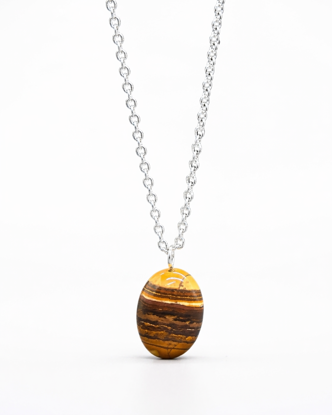 Natural Oval Tiger Eye Gemstone Pendant Necklace in 925 Sterling Silver
