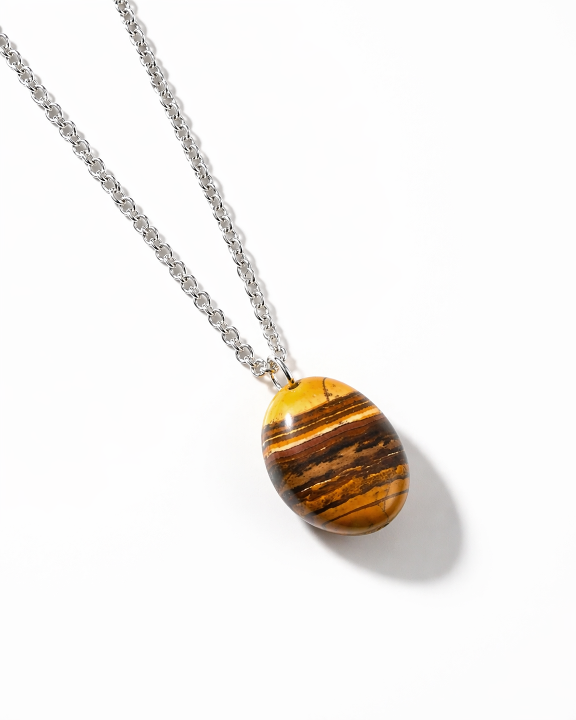 Natural Oval Tiger Eye Gemstone Pendant Necklace in 925 Sterling Silver