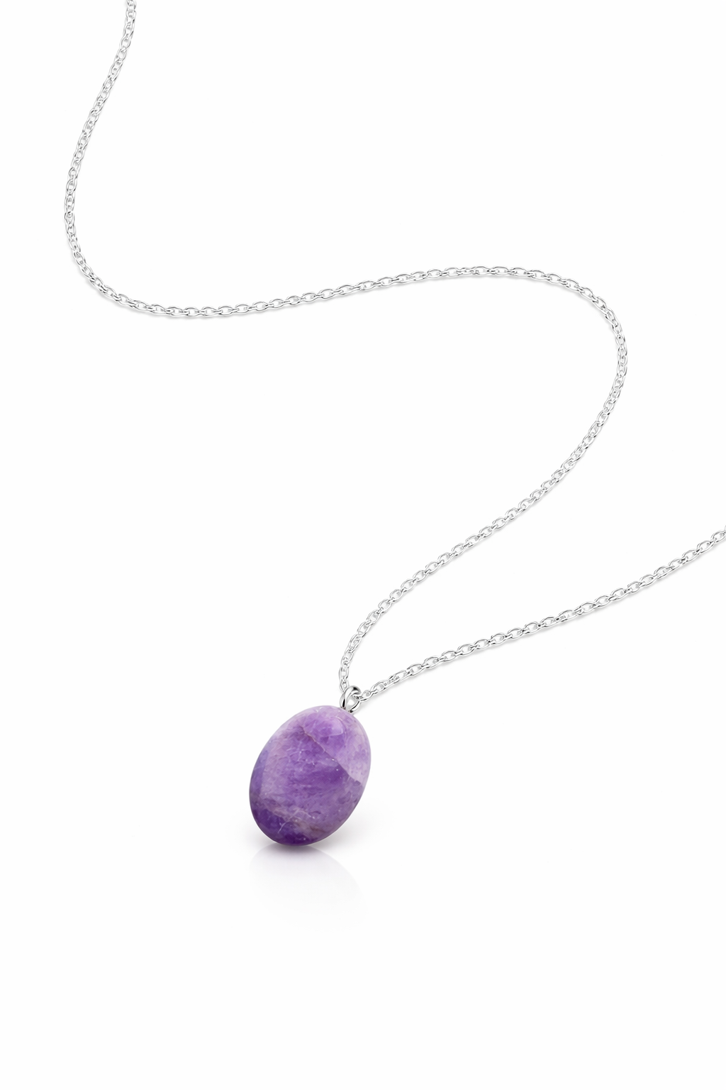 925 Sterling Silver Chain with Authentic Amethyst Stone Pendant – Oval Purple Crystal Necklace