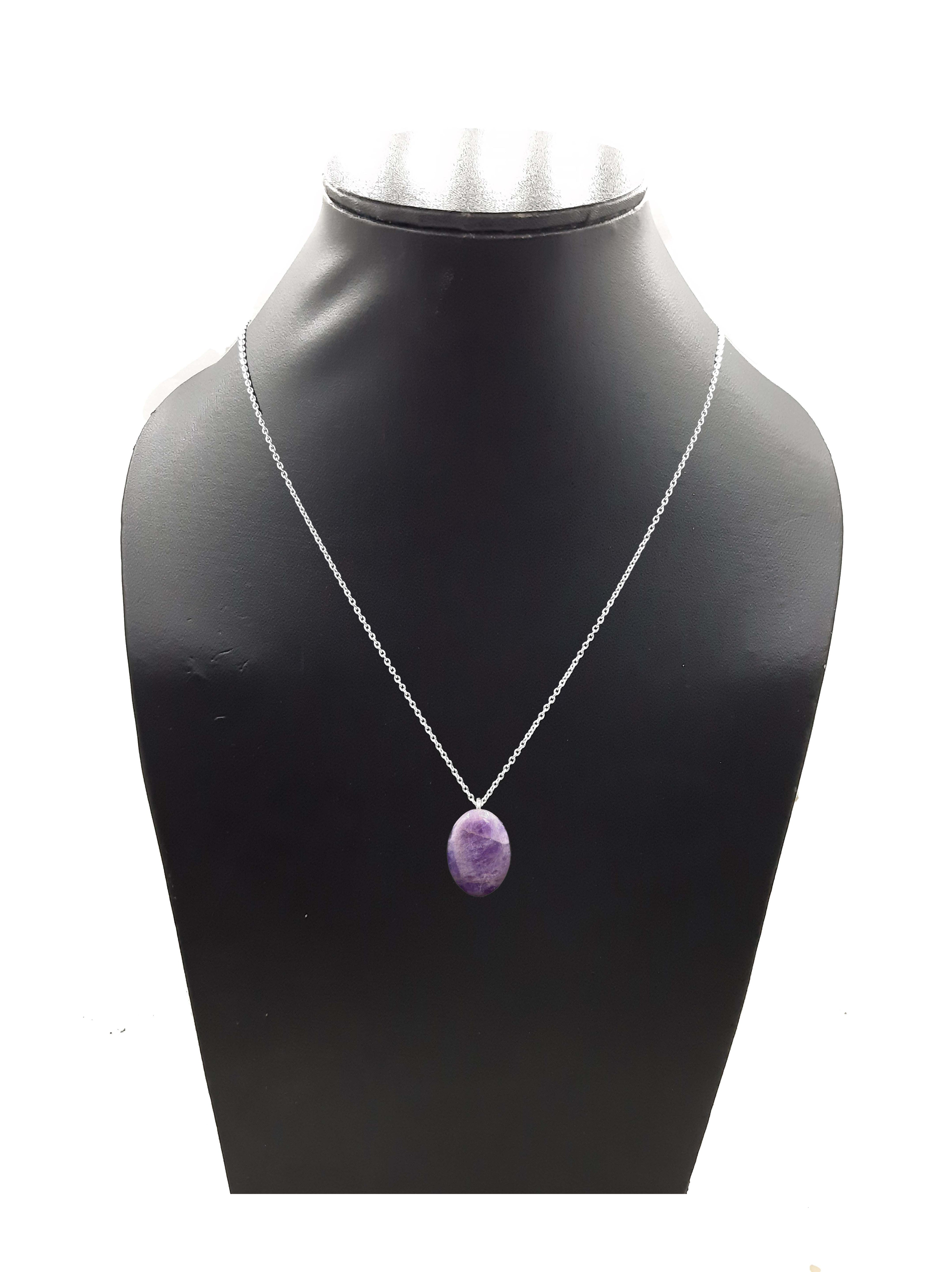 925 Sterling Silver Chain with Authentic Amethyst Stone Pendant – Oval Purple Crystal Necklace