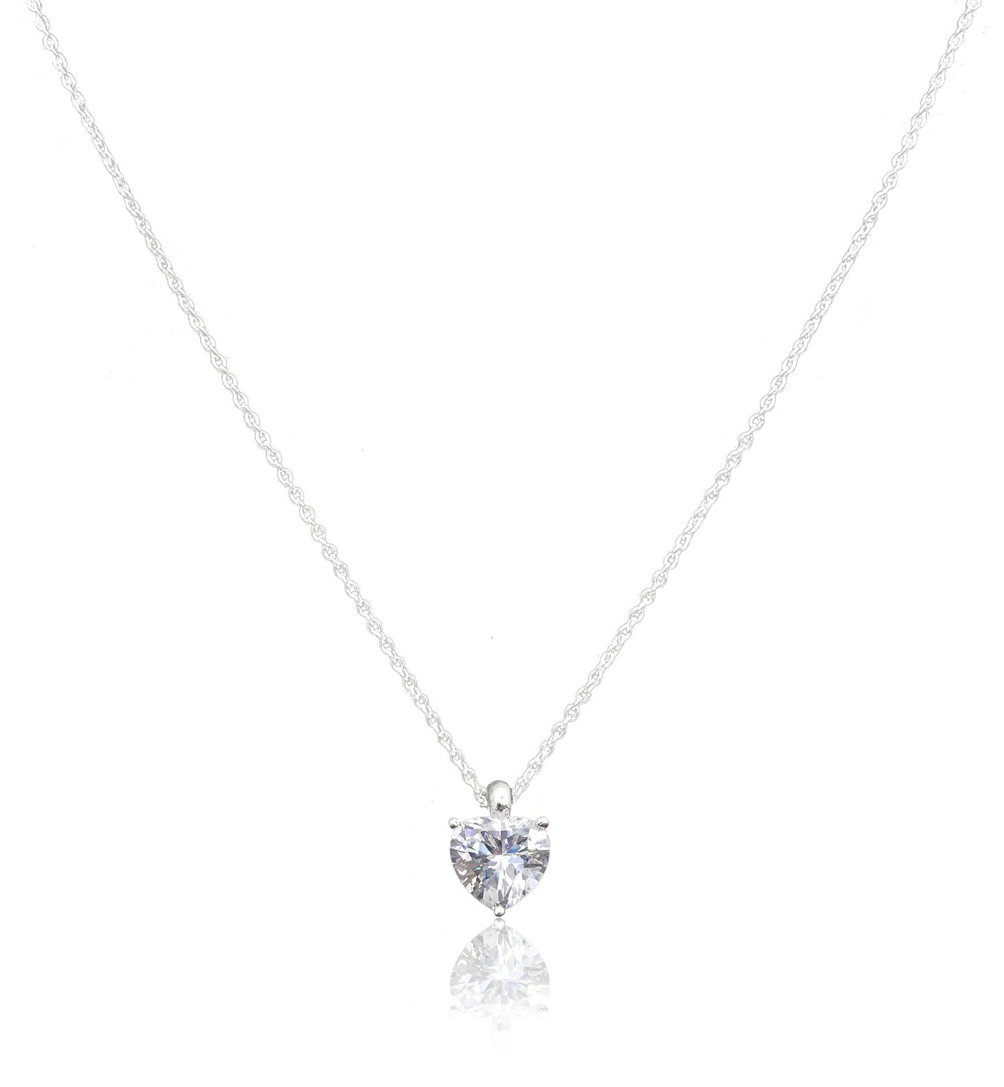 925 Sterling Silver Heart Pendant Necklace with White Cubic Zirconia