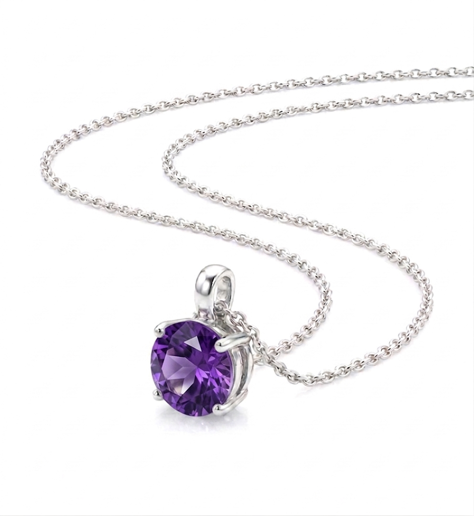 925 Sterling Silver Blue Round Cubic Zirconia Pendant Necklace