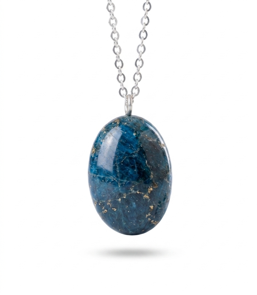 Natural Blue Apatite Oval Pendant Necklace with 925 Sterling Silver Chain